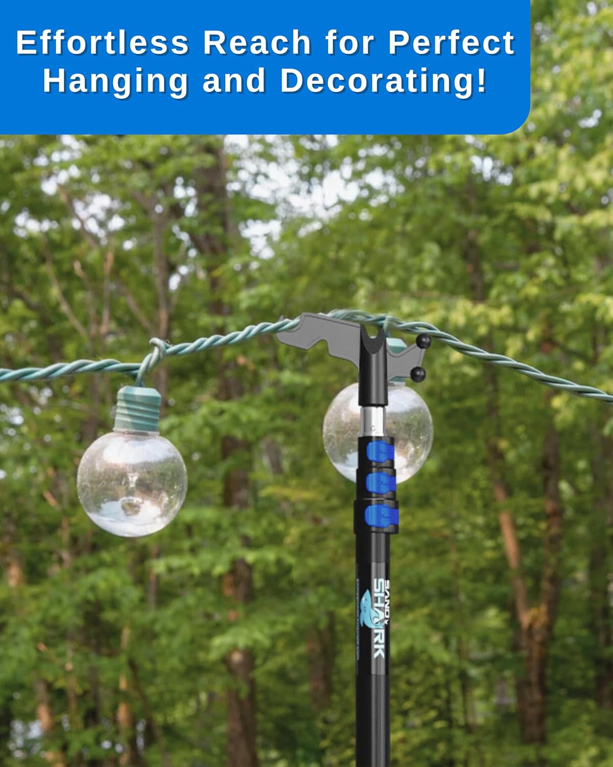 4-12 FT Telescopic Extension Pole W/Hook, Christmas Light Pole Hanger Tool, Telescoping Pole for Christmas Lights Installation, Lightweight and Sturdy Light Hanger Pole for Birdfeeders, String Lights